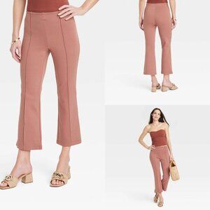 XL - Womens High-Rise Slim Fit Cropped Kick Flare Pull-On Pants - AND - Brown